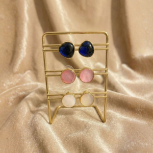 Gold Bezel Stud Earrings | Cobalt, Shell, Pearl | Minimalist Jewelry