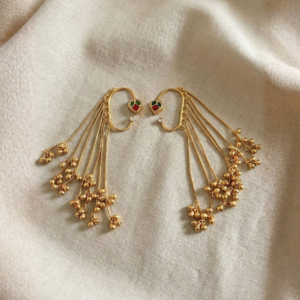 Gold Waterfall Ear Cuffs Pair | Traditional Indian Kemp Stone Ear Wrap | No Piercing Earrings