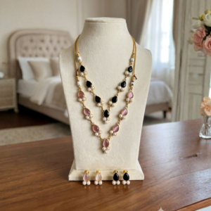 Sea-Green Teardrop Monalisa Stone &Pearl Necklace Set