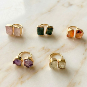 A Collection of Raw Crystal Jewellery. Handcrafted Duo-Stone Cuff Rings